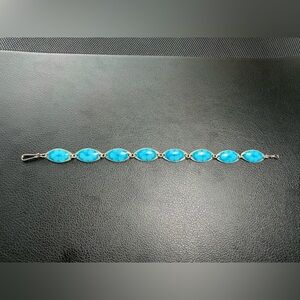 Turquoise Blue Silver Tone Link Bracelet